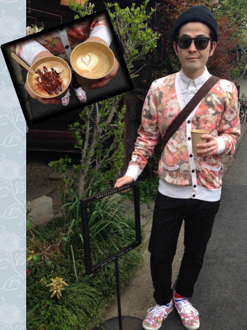 「ニット、白シャツ、スキニー、UNIQLO、ray-ban、JOYRICH、キティ」｜「カフェモカ（その他、ブラウン系）」を使った、ひろしさん（メンズ・165cm）の春コーディネートの1枚目の写真