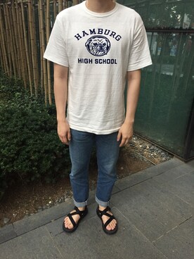 「HELLER'S CAFE（ヘラーズカフェ）のアイテム」を使った、Bifoさん（メンズ・182cm）の夏コーディネート