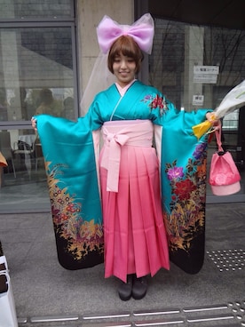 「袴のアイテム（その他、ピンク系）」を使った、まぃ。さん（レディース・154cm）の春コーディネート