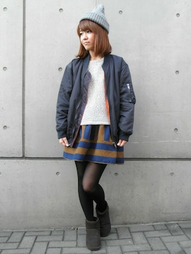 「Factor=（ファクターイコール）のアイテム（帽子）」を使った、Nakamuraさん（レディース・156cm）の秋コーディネート