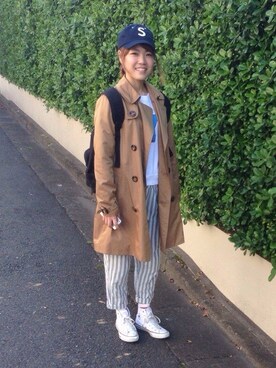 「Factor=（ファクターイコール）のアイテム（帽子）」を使った、Nakamuraさん（レディース・156cm）の春コーディネート
