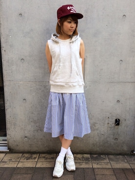 「Factor=（ファクターイコール）のアイテム（帽子）」を使った、Nakamuraさん（レディース・156cm）の夏コーディネート