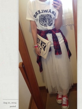 「coca（ANDEX shoes product）（コカ）のアイテム（Tシャツ/カットソー）」を使った、kaorinnさん（レディース・158cm）の夏コーディネート