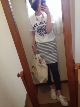 「coca（ANDEX shoes product）（コカ）のアイテム（Tシャツ/カットソー）」を使った、kaorinnさん（レディース・158cm）の秋コーディネート