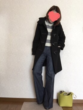 「ハイウエストパンツ」｜「アイテム（ダッフルコート）」を使った、kaorinnさん（レディース・158cm）の冬コーディネート