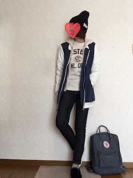 「DHOLIC（ディーホリック）のアイテム（スタジャン）」を使った、kaorinnさん（レディース・158cm）の冬コーディネート