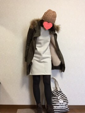 「HusHusH（ハッシュアッシュ）のアイテム（モッズコート）」を使った、kaorinnさん（レディース・158cm）の冬コーディネート