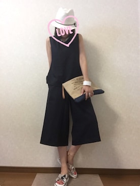 「メタリックサンダル」｜「アイテム（つなぎ/オールインワン）」を使った、kaorinnさん（レディース・158cm）の夏コーディネート