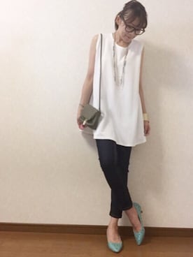 「coca（ANDEX shoes product）（コカ）のアイテム（Tシャツ/カットソー）」を使った、kaorinnさん（レディース・158cm）の夏コーディネート