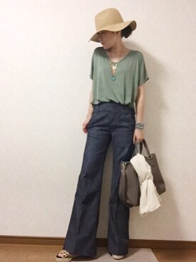 「NETSTAR（ネットスター）のアイテム（Tシャツ/カットソー）」を使った、kaorinnさん（レディース・158cm）の秋コーディネート