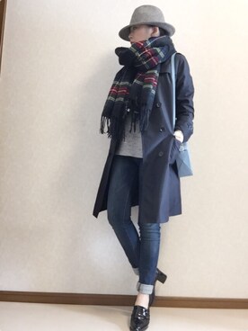 「水色」｜「アイテム（トレンチコート）」を使った、kaorinnさん（レディース・158cm）の冬コーディネート