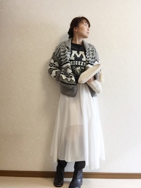 「カウチンセーター」｜「アイテム（クラッチバッグ）」を使った、kaorinnさん（レディース・158cm）の冬コーディネート