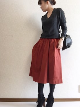 「レンガ色」｜「アイテム（グレー系）」を使った、kaorinnさん（レディース・158cm）の冬コーディネート
