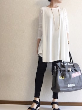 「coca（ANDEX shoes product）（コカ）のアイテム（Tシャツ/カットソー）」を使った、kaorinnさん（レディース・158cm）の春コーディネート