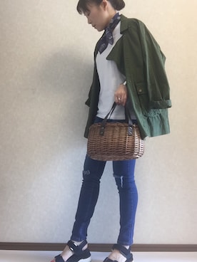 「スポサン」｜「アイテム（ミリタリージャケット）」を使った、kaorinnさん（レディース・158cm）の春コーディネート