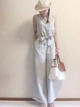 「アイテム（つなぎ/オールインワン、ベージュ系）」を使った、kaorinnさん（レディース・158cm）の夏コーディネート