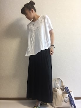 「coca（ANDEX shoes product）（コカ）のアイテム（Tシャツ/カットソー）」を使った、kaorinnさん（レディース・158cm）の夏コーディネート