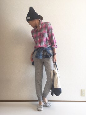 「フランネルシャツ」｜「アイテム（モカシン/デッキシューズ）」を使った、kaorinnさん（レディース・158cm）の秋コーディネート