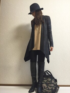 「ロングジャケット」｜「アイテム（ノーカラージャケット）」を使った、kaorinnさん（レディース・158cm）の秋コーディネート