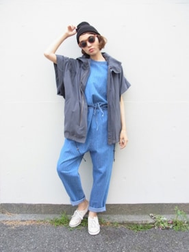「アイテム（つなぎ/オールインワン）」を使った、eyeRONIMさん（レディース・165cm）の春コーディネート
