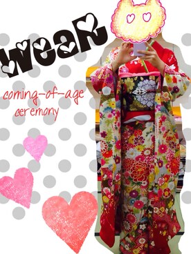 「アイテム（水着/着物・浴衣、レッド系）」を使った、nan:noさん（レディース・150cm）の冬コーディネート