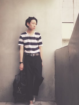「ポケットＴシャツ」｜「アイテム（ハンチング/ベレー帽）」を使った、Yuto   さん（メンズ・174cm）の夏コーディネート