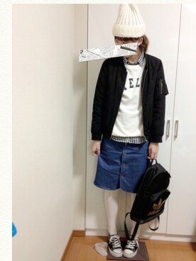 「AS KNOW AS plus（アズノゥアズプラス）のアイテム（ブルゾン）」を使った、ちーゆーさん（レディース・165cm）の冬コーディネート