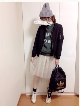 「AS KNOW AS plus（アズノゥアズプラス）のアイテム（ブルゾン）」を使った、ちーゆーさん（レディース・165cm）の春コーディネート