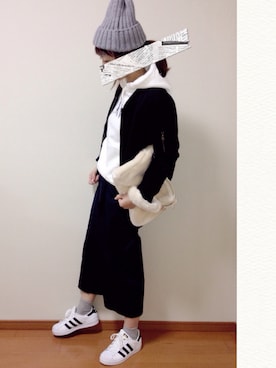「AS KNOW AS plus（アズノゥアズプラス）のアイテム（ブルゾン）」を使った、ちーゆーさん（レディース・165cm）の冬コーディネート