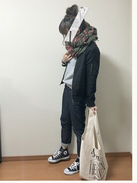 「AS KNOW AS plus（アズノゥアズプラス）のアイテム（ブルゾン）」を使った、ちーゆーさん（レディース・165cm）の冬コーディネート