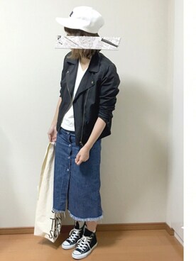 「TODAY'S SPECIAL（トゥデイズスペシャル）のMARCHE BAG/マルシェバッグ（エコバッグ/サブバッグ）」を使った、ちーゆーさん（レディース・165cm）の春コーディネート