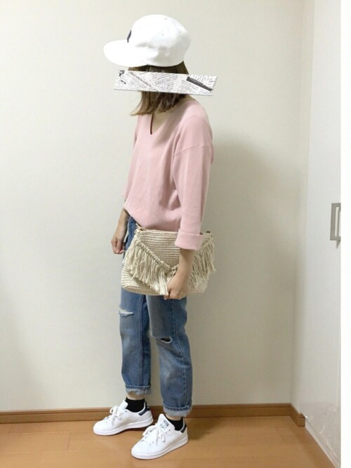 ちーゆーさんのスニーカー「adidas アディダス STAN SMITH スタンスミス M20325 R.WHITE/R.WHITE/NEW.NAVY(ホワイト×ネイビー)(adidas|アディダス)」を使ったコーディネート