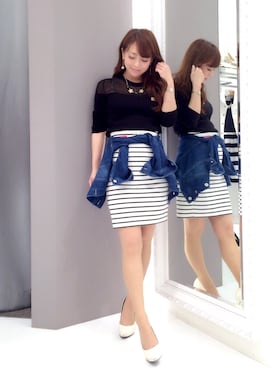 「M.deux（エムドゥ）のアイテム（デニムジャケット）」を使った、Shiori   さん（レディース・148cm）の春コーディネート