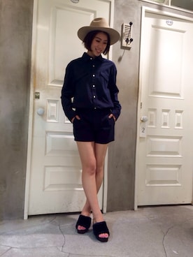 「SNIDEL（スナイデル）のアイテム（帽子）」を使った、reia uchiyamaさん（レディース・161cm）の夏コーディネート