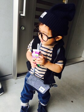 「アイテム（ボディバッグ/ウエストポーチ、ブルー系）」を使った、miyuuu.さん（キッズ・80cm）の夏コーディネート