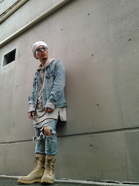 「Levis」｜「アイテム（ハンチング/ベレー帽）」を使った、7na0ya8さん（メンズ・165cm）の春コーディネート
