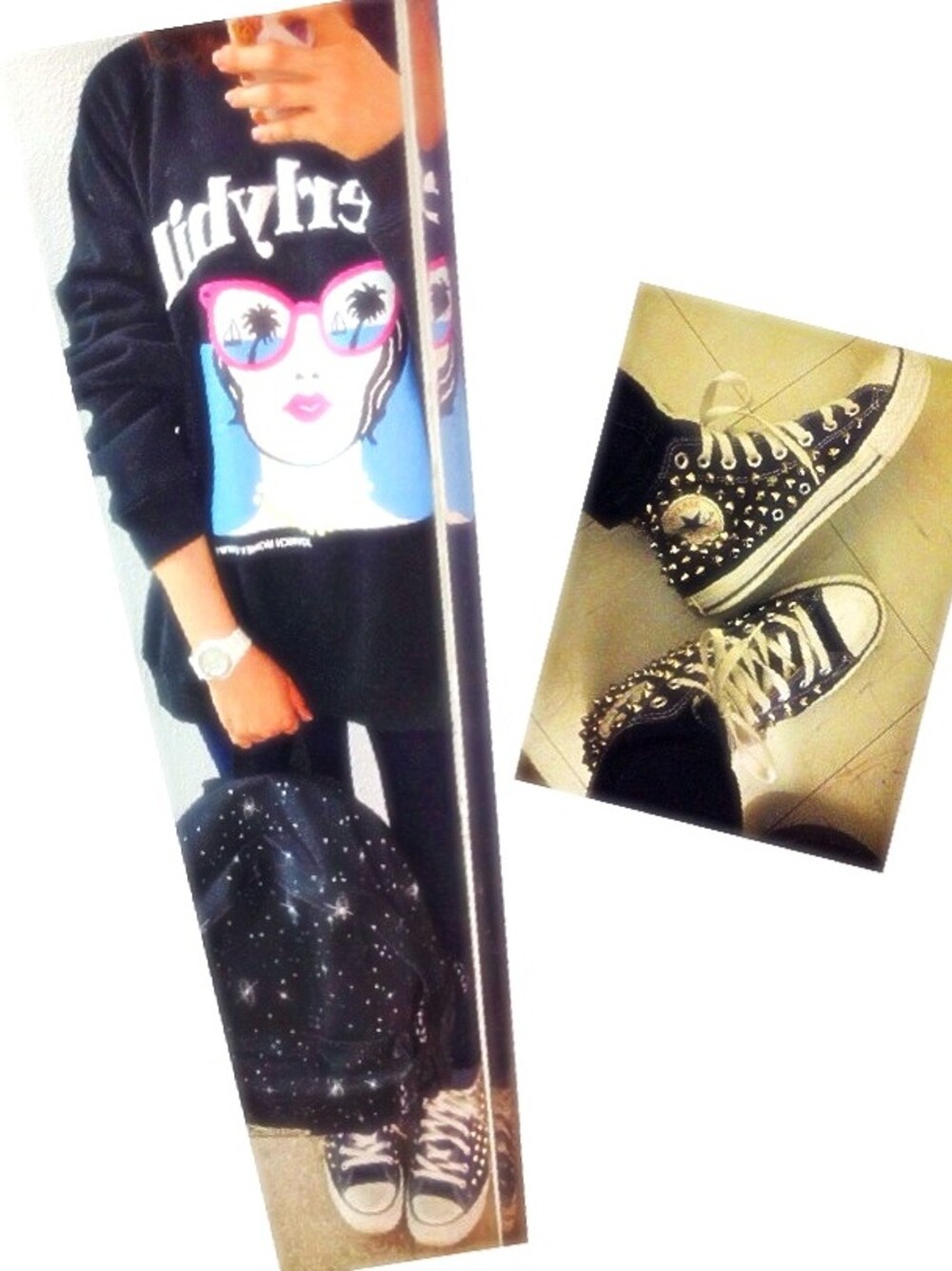 「JOYRICH、outdoor、converse、スタッズ」｜「ENVYMのアイテム（デニムパンツ、ブルー系）」を使った、サトミさん（レディース・157cm）の秋コーディネートの1枚目の写真