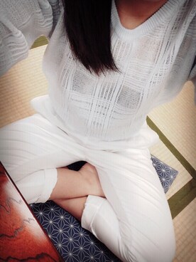 「EMODA（エモダ）のアイテム（ニット/セーター、ブルー系）」を使った、るん。さん（レディース・148cm）の夏コーディネート