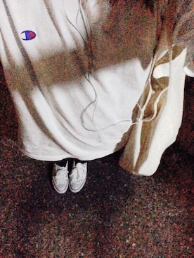 「Champion（チャンピオン）のWEGO/Champion刺繍Tシャツ（Tシャツ/カットソー、ホワイト系）」を使った、るん。さん（レディース・148cm）の夏コーディネート