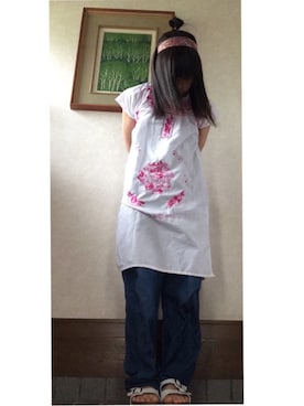 「unionragのアイテム（デニムパンツ、ブルー系）」を使った、るん。さん（レディース・148cm）の夏コーディネート