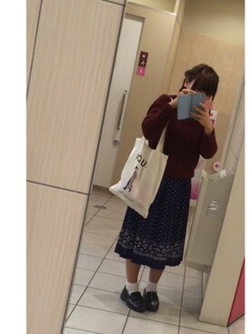 「unionragのアイテム（スカート、ブルー系）」を使った、るん。さん（レディース・148cm）の秋コーディネート