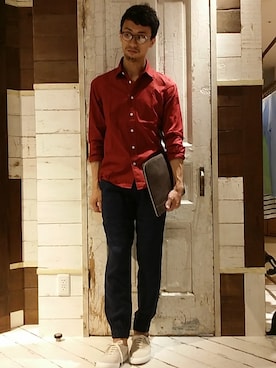 「秋色トップス」｜ナカモトさん（メンズ・177cm）の夏コーディネート