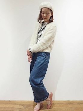 「My Fav. CHILD WOMAN（マイファブチャイルドウーマン）のアイテム（デニムパンツ）」を使った、Dot＆Stripes CHILDWOMANさん（レディース・158cm）の冬コーディネート