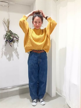 「My Fav. CHILD WOMAN（マイファブチャイルドウーマン）のアイテム（デニムパンツ）」を使った、Dot＆Stripes CHILDWOMANさん（レディース・157cm）の冬コーディネート