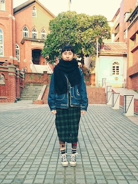 「アイテム（シャツワンピース、グリーン系）」を使った、A-saさん（レディース・155cm）の冬コーディネート