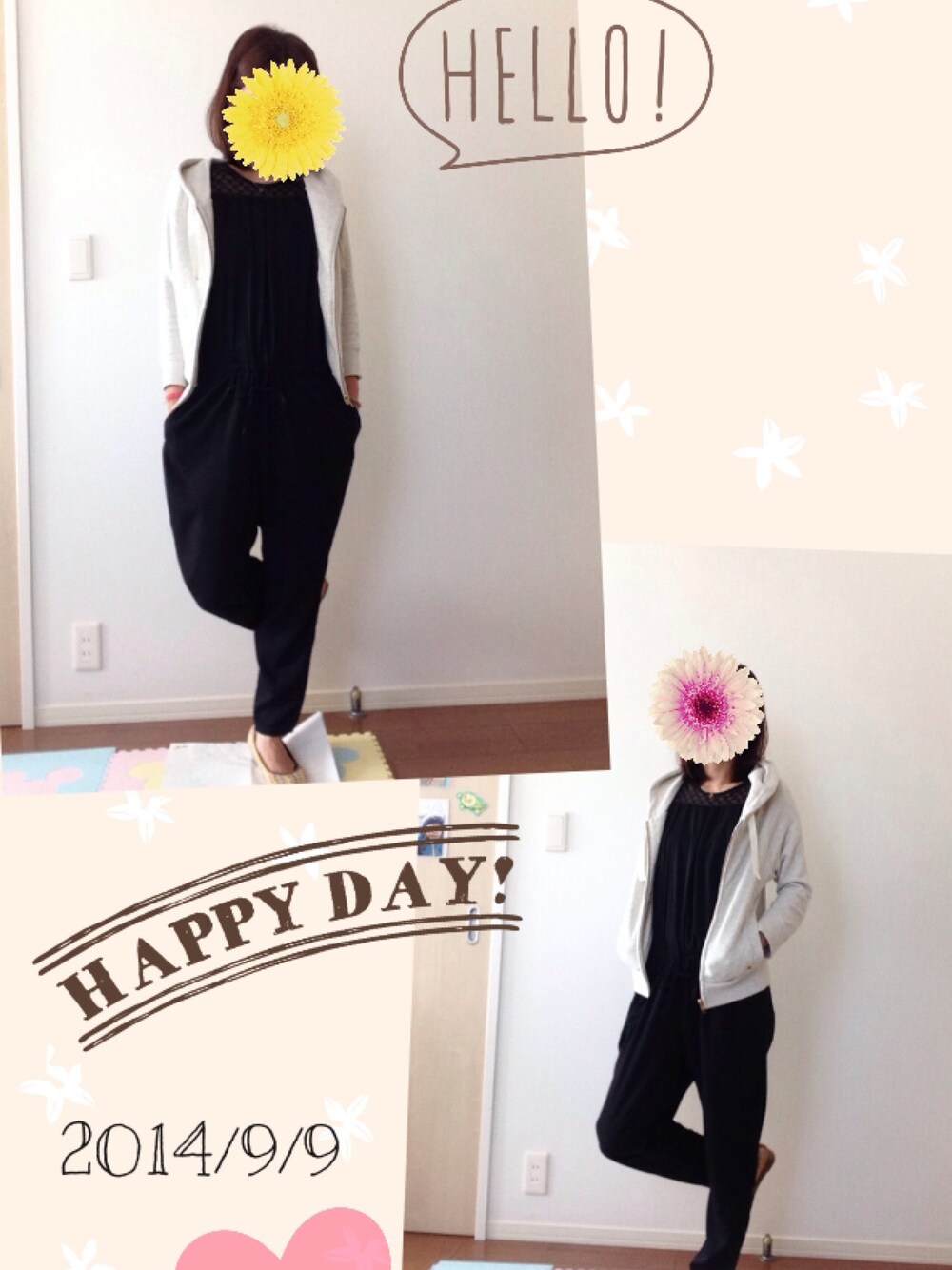 「息子、パーカー、サロペット、アツい、子供と一緒、グレーのパーカー」｜「JILL STUARTのアイテム（パーカー、ベージュ系）」を使った、tea♡さん（レディース・153cm）の秋コーディネートの1枚目の写真