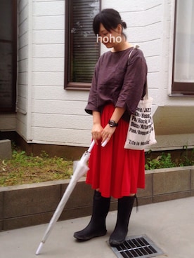 「アイテム（レインシューズ）」を使った、hoho𓆸さん（レディース・155cm・30代）の夏コーディネート
