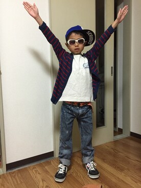 「NEW ERA（ニューエラ）のアイテム（キャップ、ブルー系）」を使った、ゴーヤーんさん（レディース）の春コーディネート