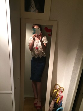 「古着のアイテム（Tシャツ/カットソー、ホワイト系）」を使った、ゴーヤーんさん（レディース）の夏コーディネート