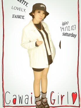 「STUSSY（ステューシー）のアイテム（その他アウター）」を使った、miki0810さん（レディース・158cm）の冬コーディネート